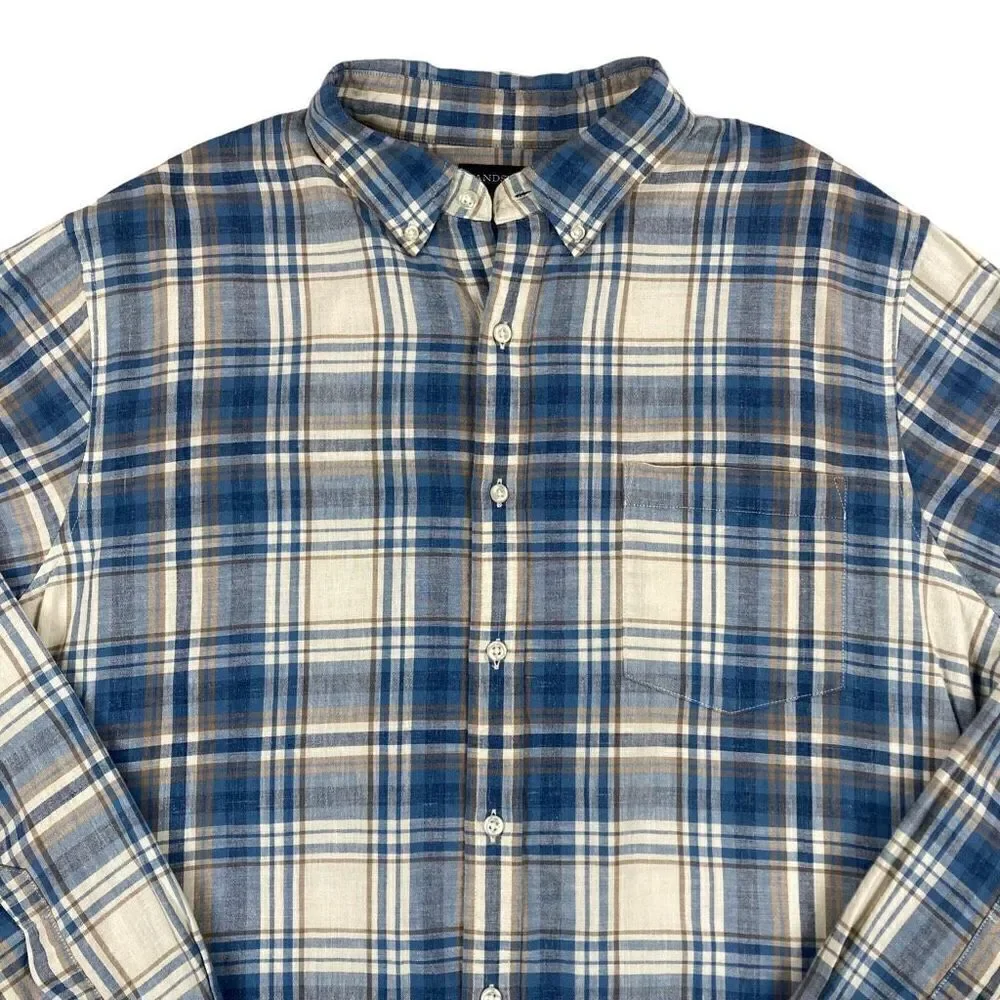 Lands End Shirt Mens Large L Blue‎ Plaid Tailored Fit Long Sleeve Button Down